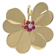Ruby Diamond Gold Four Leaf Clover Pin 7
