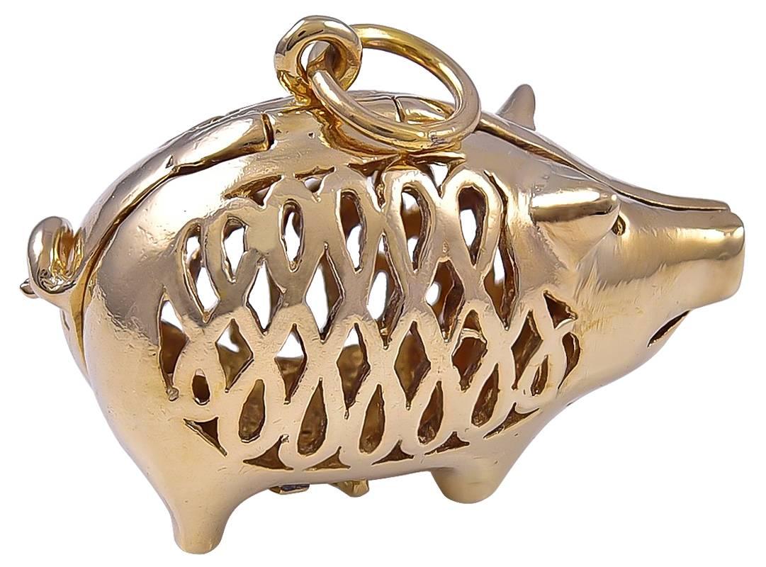 Gold Pig Mad Money Charm In Excellent Condition In New York, NY