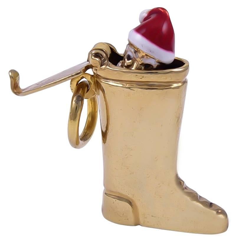 Gold and Enamel Santa's Boot Charm For Sale