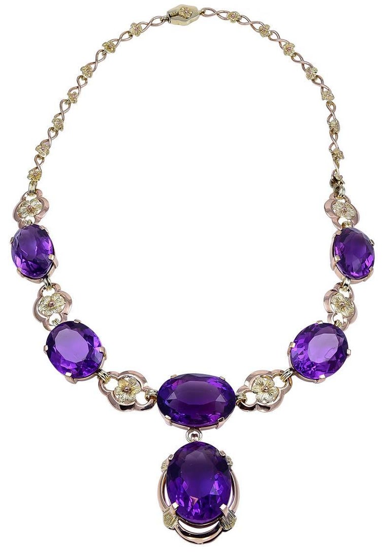 Art Nouveau Amethyst and Gold Drop Necklace at 1stDibs