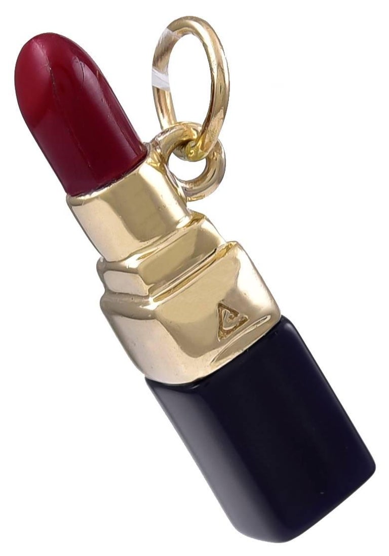 Gold and Enamel Lipstick Charm at 1stDibs gold and diamond lipstick