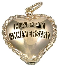 Gold Happy Anniversary Puffed Heart Charm