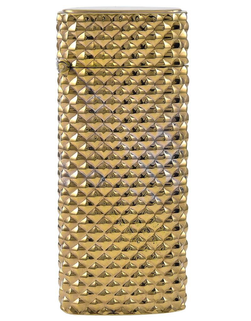 Beautifully textured hinged match safe.  Heavy gauge 14K yellow gold.  Allover nailhead pattern.  2 1/3