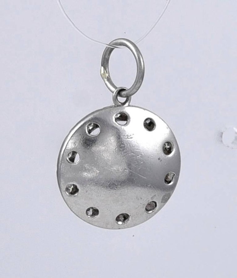 Rhodium Plated Blue Enamel Inlay Dotted Wheel Bead Charm