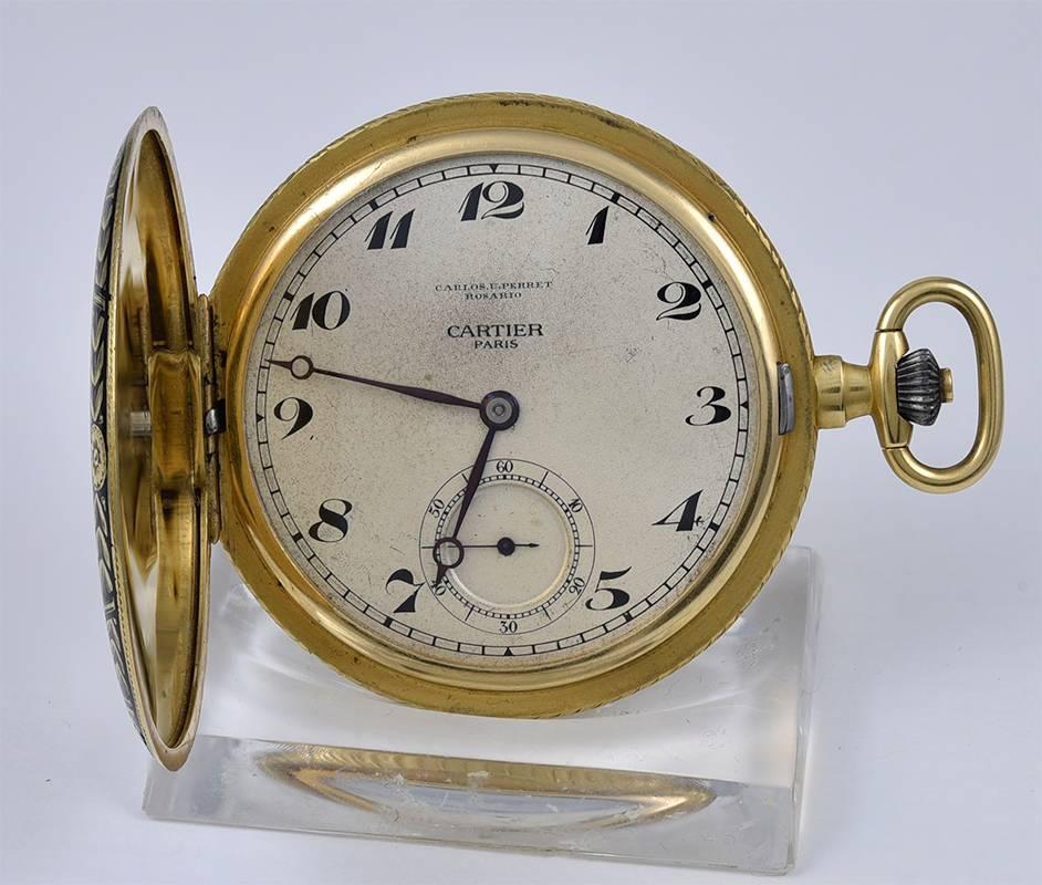 Cartier Yellow Gold Enamel Mechanical Pocket Watch In Excellent Condition In New York, NY