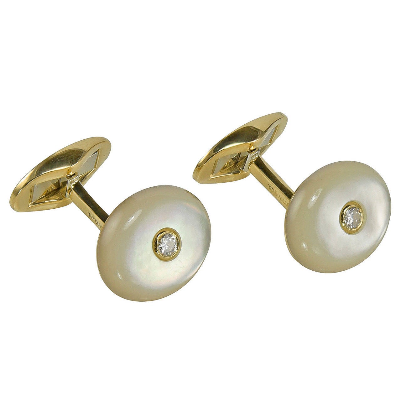 Tiffany & Co. Oval Mother-of-Pearl Diamond Gold Cufflinks For Sale