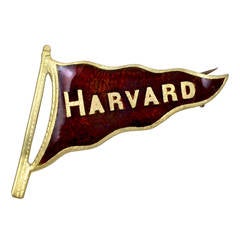 Vintage Harvard Enamel Gold Flag Pin