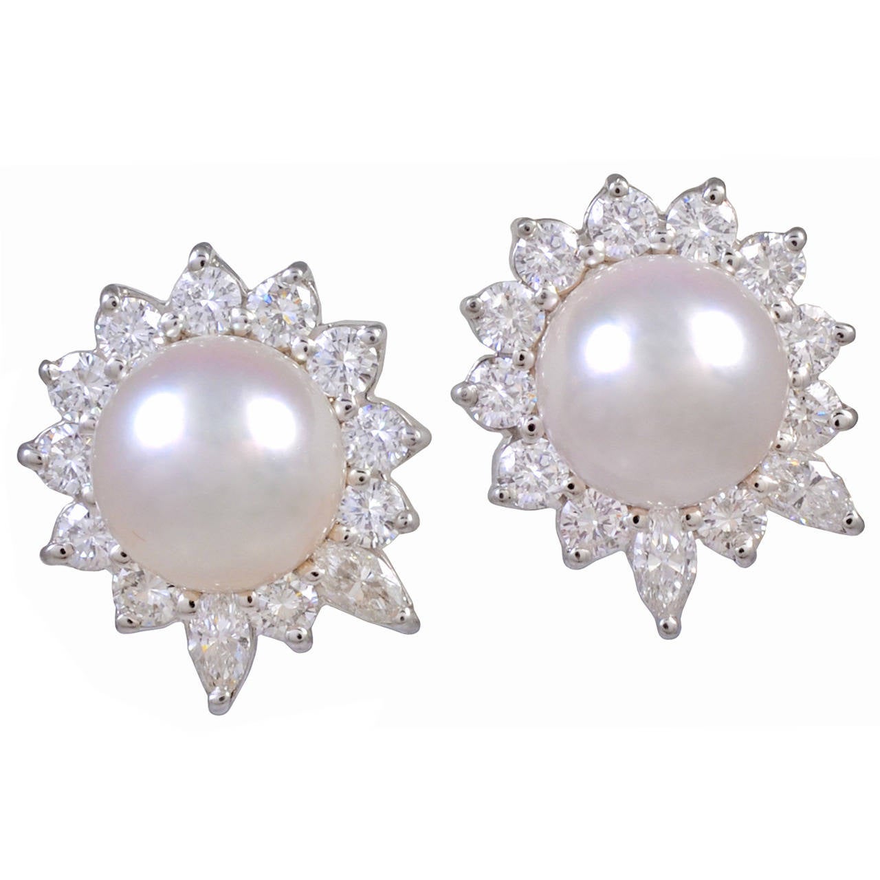 Pearl Diamond Platinum Earrings