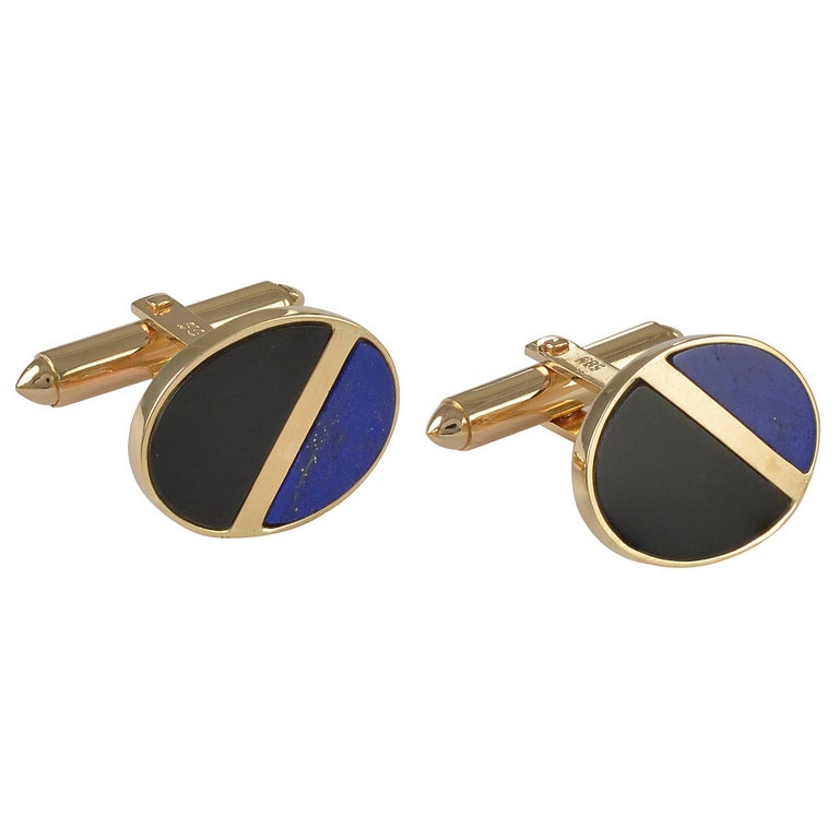 Onyx Lapis Gold Cufflinks For Sale at 1stDibs