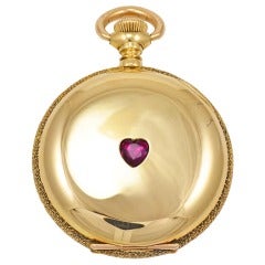 Agassiz Yellow Gold Pocket Watch with Heart-Shaped Ruby