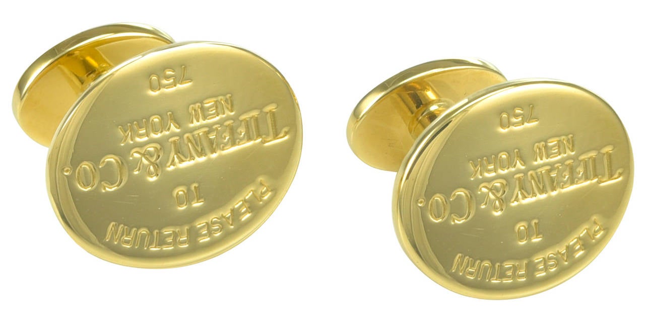18K yellow gold cufflinks made and signed by TIFFANY & CO.  
Engraved 