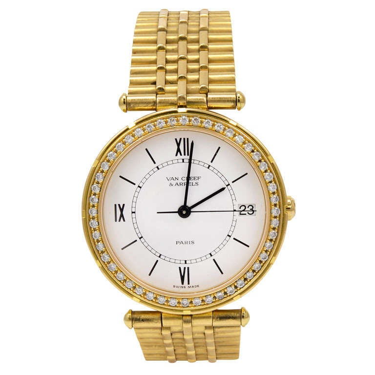 Van Cleef & Arpels Lady's Yellow Gold and Diamond Wristwatch with Bracelet