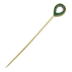 Antique Emerald Gold Platinum Stick Pin