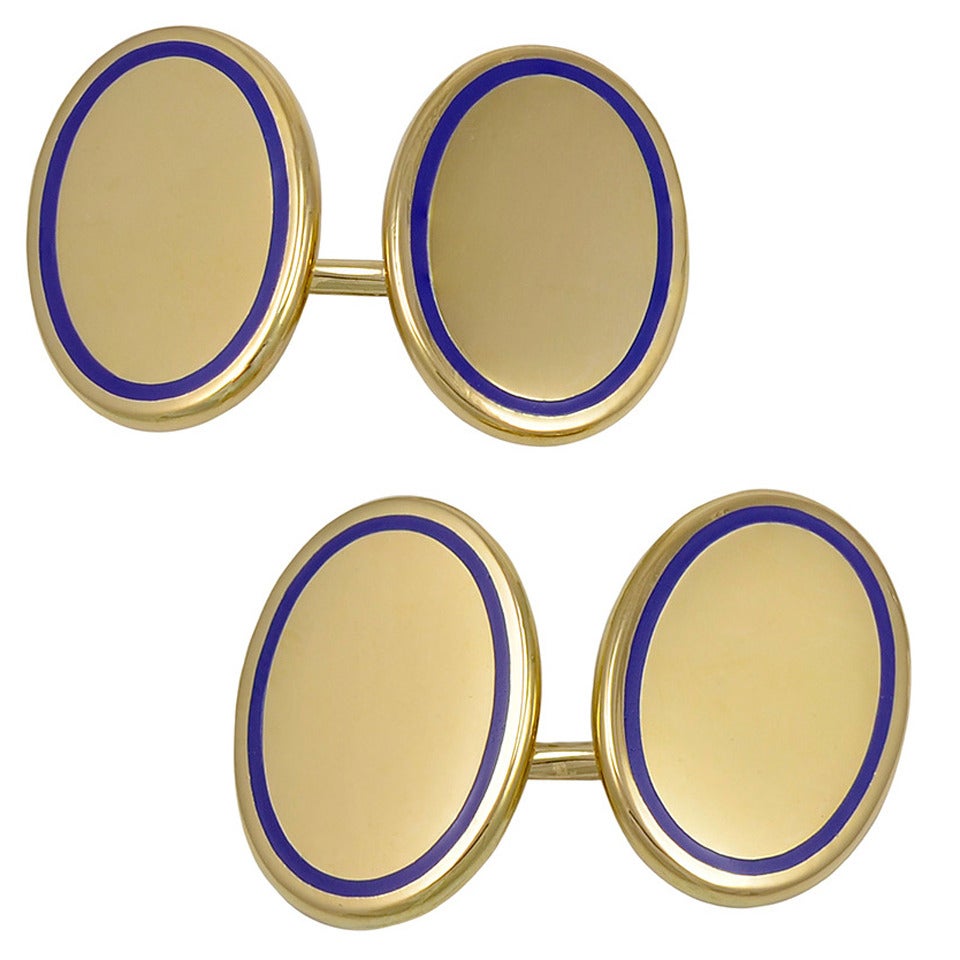 Antike Gold- und Emaille-Manschettenknöpfe von TIFFANY &amp; CO
