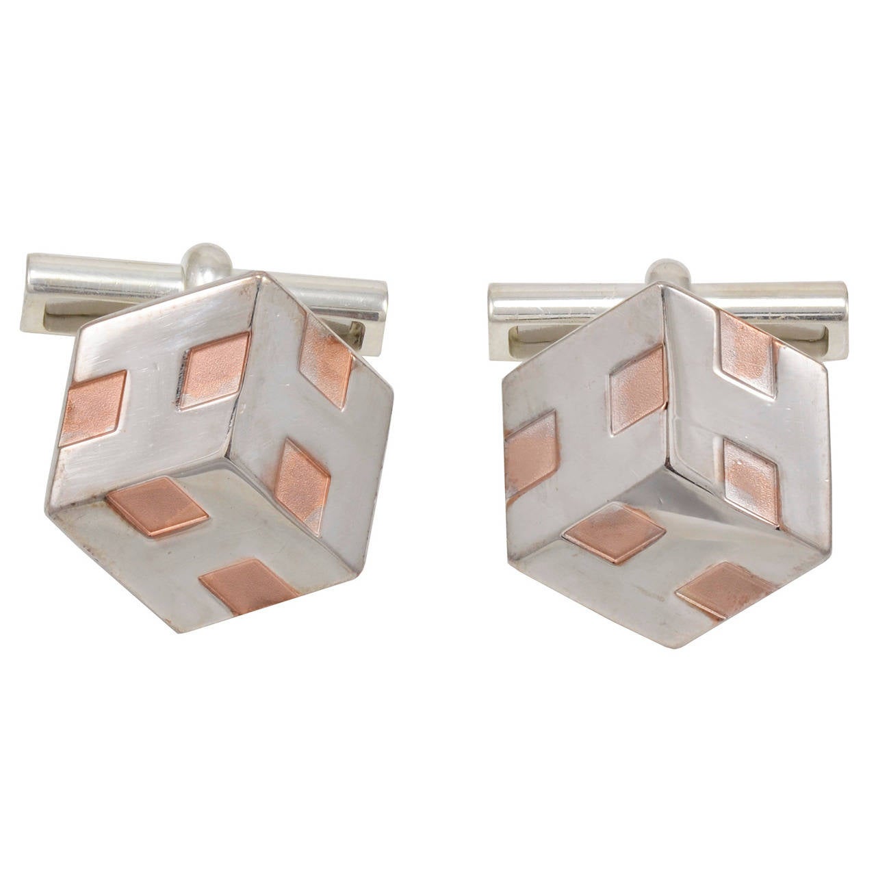 HERMES Cube Silver & Copper Cufflinks