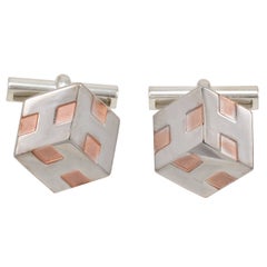 Retro HERMES Cube Silver & Copper Cufflinks