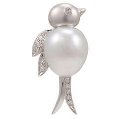 Bird Pearl and Diamond Pin