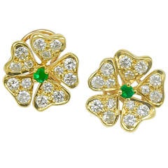 Tiffany & Co. Emerald Diamond Gold Clover Motif Earrings