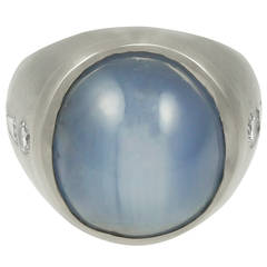 Antique Star Sapphire White Gold and Diamond Ring