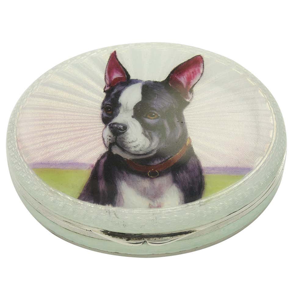 French Bull Dog Antique Enamel Silver Case at 1stDibs
