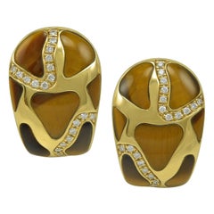 Retro Giraffe Gold Tiger Eye Roberto Coin Earrings