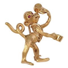 Monkey Pin with Ruby Eyes