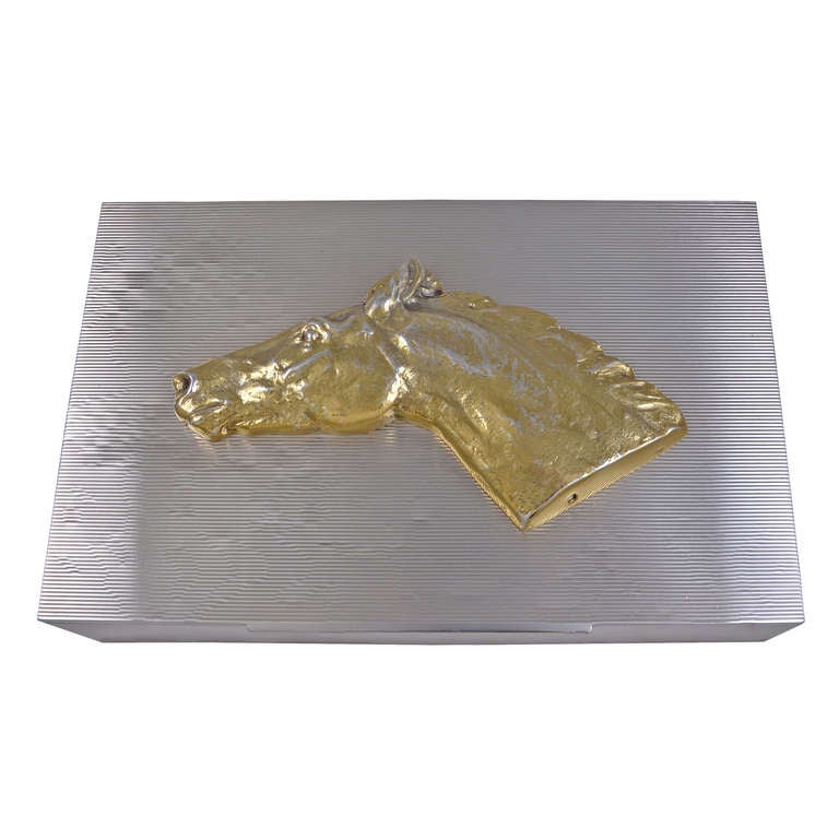 HERMES Paris Sterling Silver Box with Horse Head
