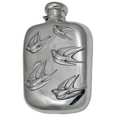 Antique Swallow Sterling Silver Flask