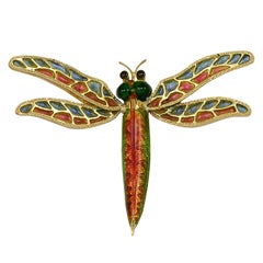 Vintage Dragonfly Plique-a-Jour Brooch