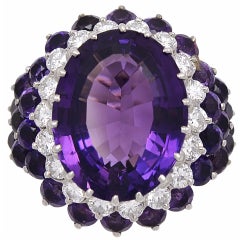 1940s Amethyst Diamond Gold Cocktail Ring