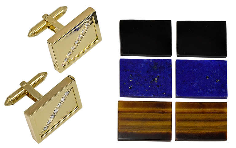 Gold and Diamond Cufflinks with Interchangeable Tops In Excellent Condition In New York, NY
