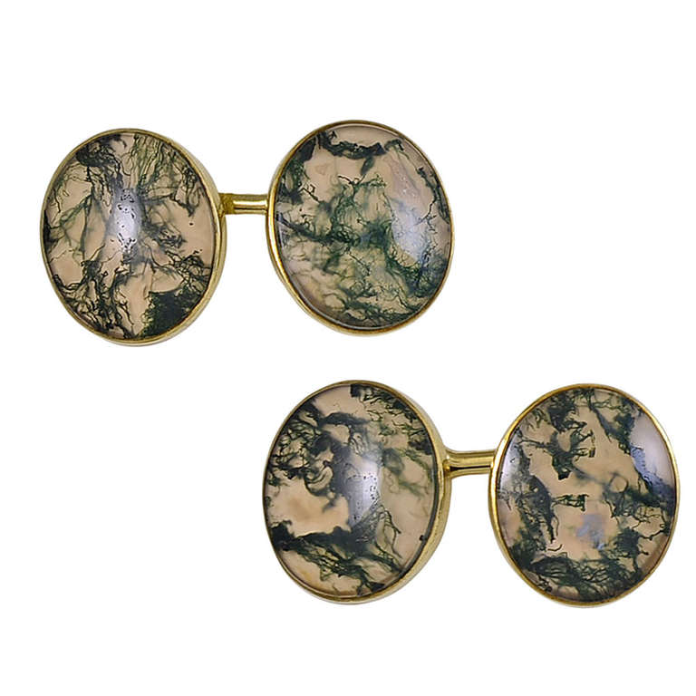 Antique Moss Agate Cufflinks at 1stDibs