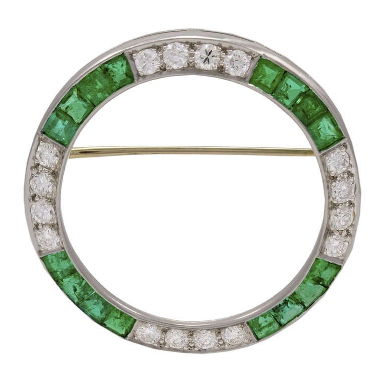 Emerald and Diamond Circle Pin