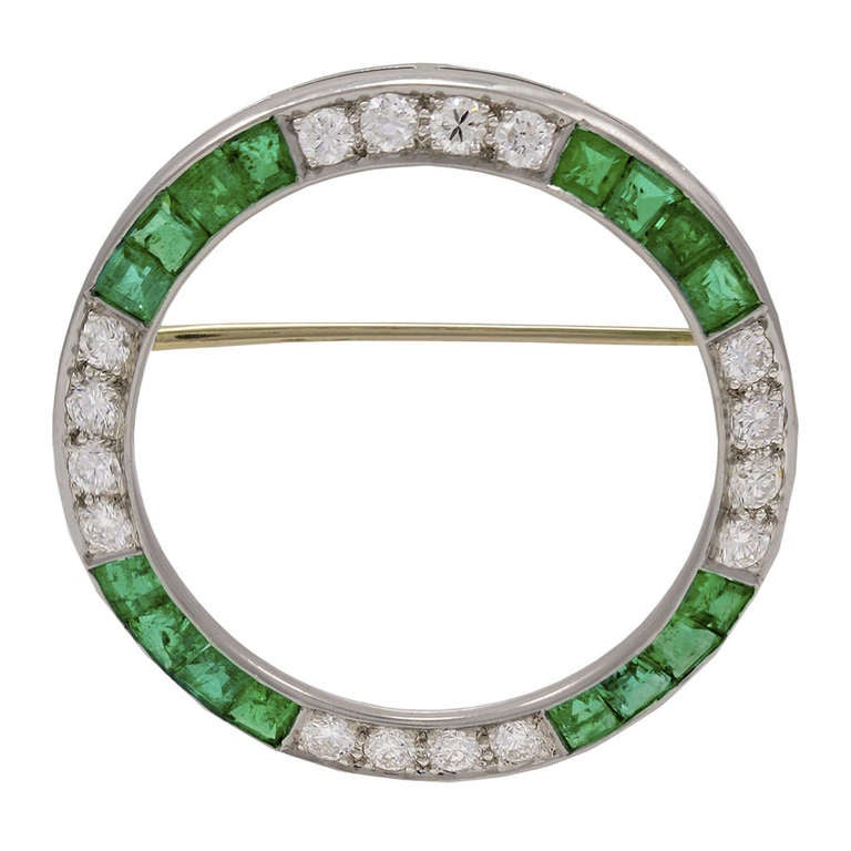 Emerald and Diamond Circle Pin at 1stDibs