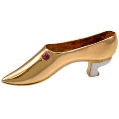 Antique Shoe Pin-Gold, Ruby and Enamel