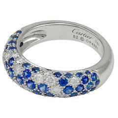 Cartier Diamond Sapphire Gold Band Ring 12