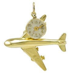 "Time Flies" Gold Airplane Charm