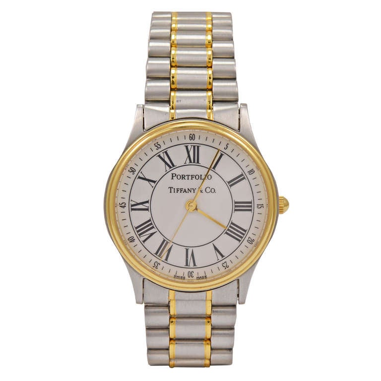 Tiffany & Co Stainless Steel and Yellow Gold Portfolio Wristwatch