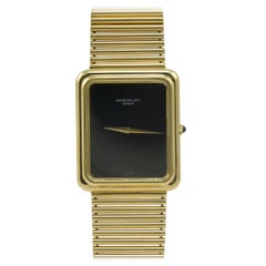 Vintage Patek Philippe Yellow Gold Black Dial Wristwatch Ref 3649J