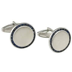 Lucien Piccard Sapphire Brushed Gold Cufflinks