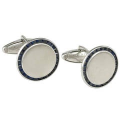 Vintage Lucien Piccard Sapphire Brushed Gold Cufflinks