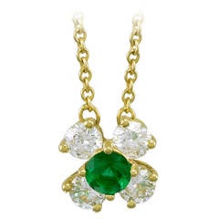 Tiffany & Co. Emerald Diamond Gold Pendant on Necklace