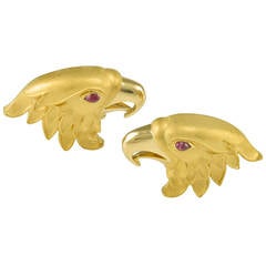 Carrera y Carrera Ruby Gold Eagle Head Cufflinks