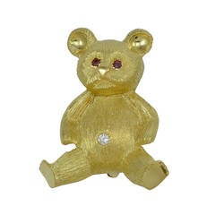 Tiffany & Co. Ruby Diamond Gold Teddy Bear Pin 10