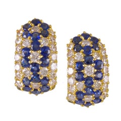 Vintage Brilliant Sapphire Diamond Gold Hoop Earclips