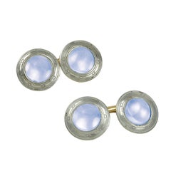 Antique Enamel Moonstone Gold Platinum Cufflinks