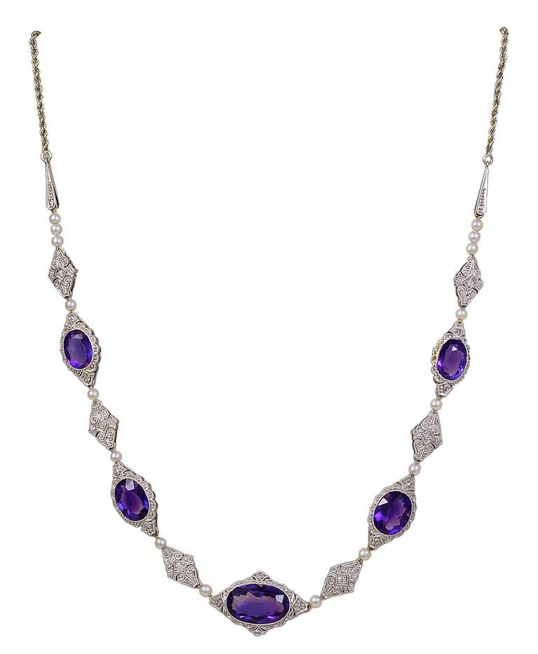 Victorian Pearl Amethyst Diamond Antique Necklace