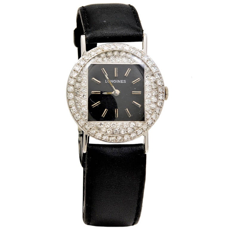 Longines Lady's White Gold and Diamond Wristwatch