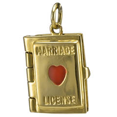 Vintage Marriage License Enamel Gold Charm Locket