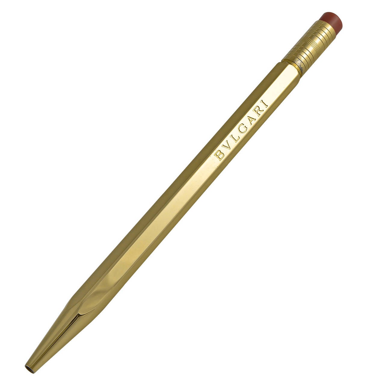 Bvlgari Bulgari Koska Rolled Gold On Sterling Silver Pen Pencil Coral Eraser Vintage 